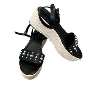 MARC FISHER Joyce Espadrille Platform studded black Sandals size 8.5